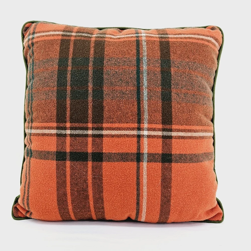 Fall Pumpkin Reversible Plaid Throw Pillow 16x16 Farmhouse Decor